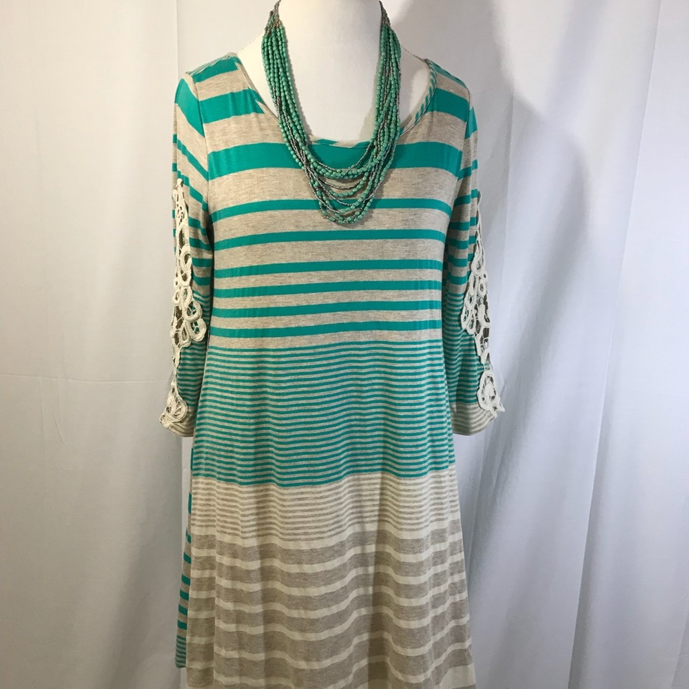 Bo Bel Striped Dress With Lace Sleeves